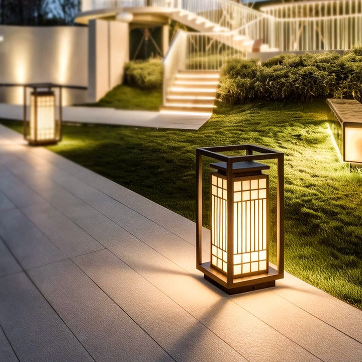 Japanese-Inspired LED Outdoor Lantern With Wooden Frame Kalsten