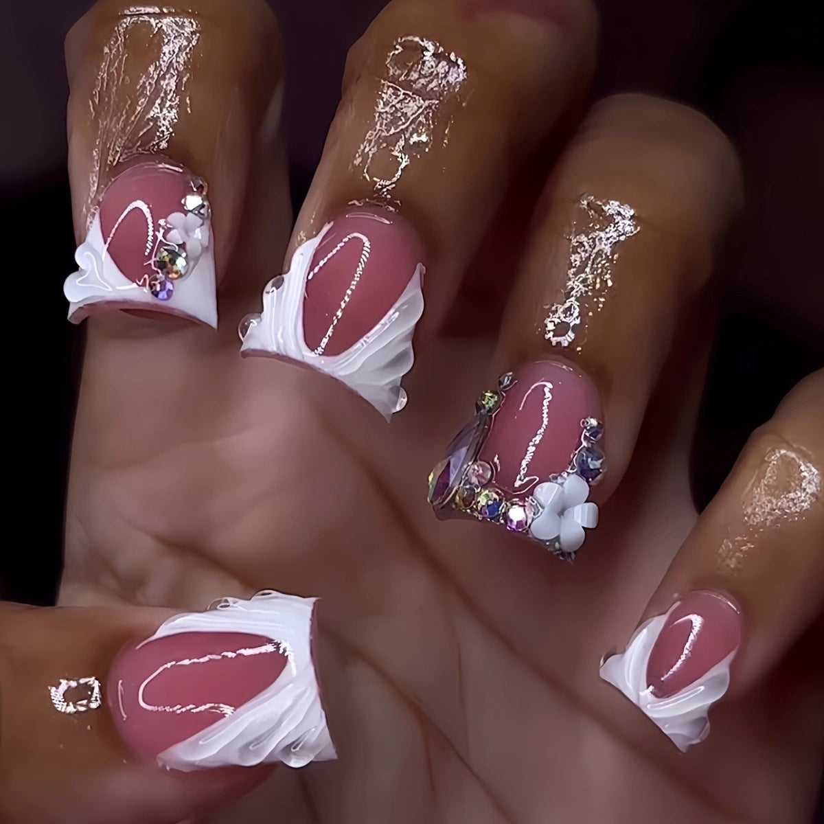 3D Floral and Ribbon Press-On Nail Set Acalora