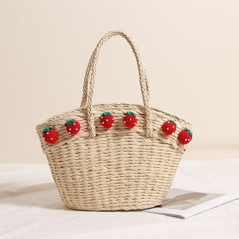 Handmade basket bag with playful strawberry motif Kalsten