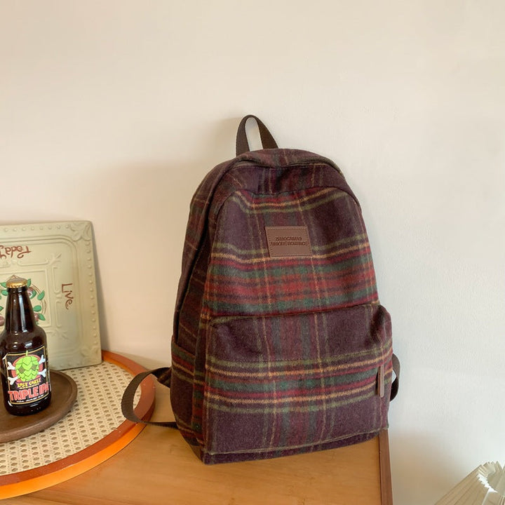 Cozy Plaid Patterned School Backpack