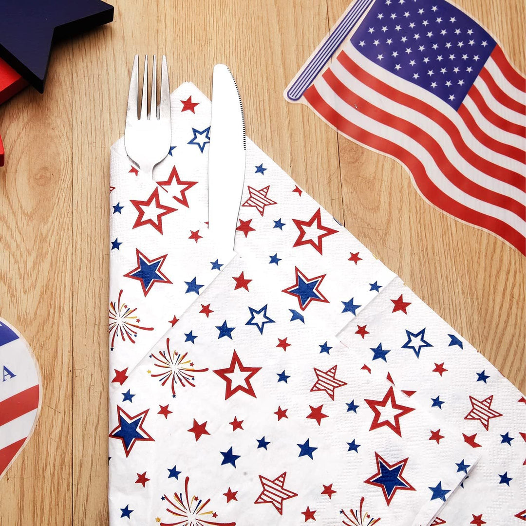 Unisex decorative disposable napkins with star and fireworks design, absorbent and two-ply Kalsten