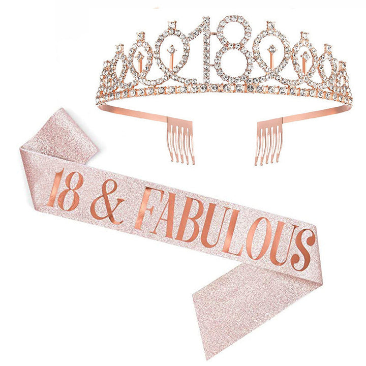 Girl Glittering Birthday Crown and Sash Set Kalsten