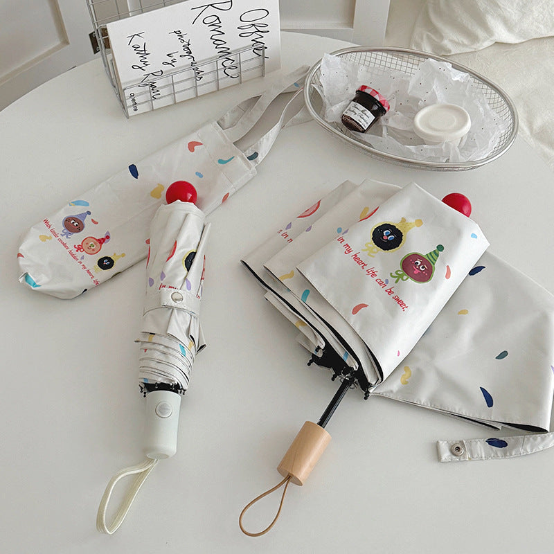 Women Folding Umbrella with Playful Cartoon Designs Kalsten