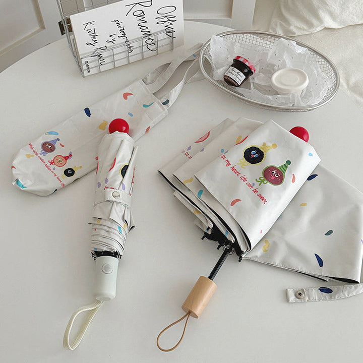 Women Folding Umbrella with Playful Cartoon Designs Kalsten