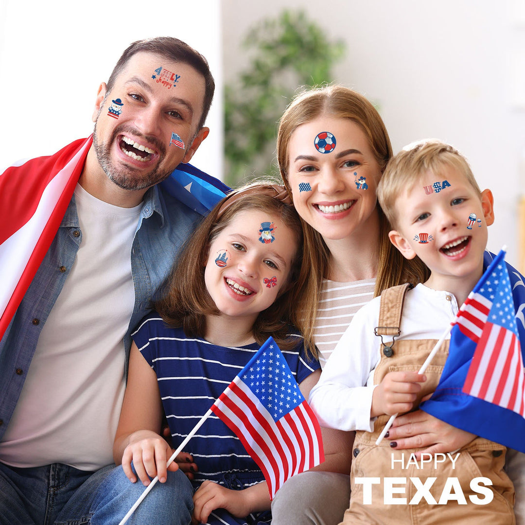 Independence Day illustrated temporary tattoo sheets with assorted patriotic icons skin-safe waterproof Kalsten