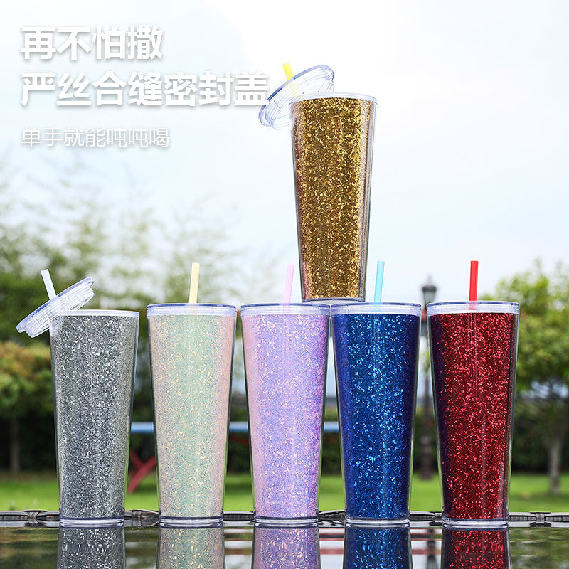 Ladies Glittering Drinking Cups with Straw Kalsten