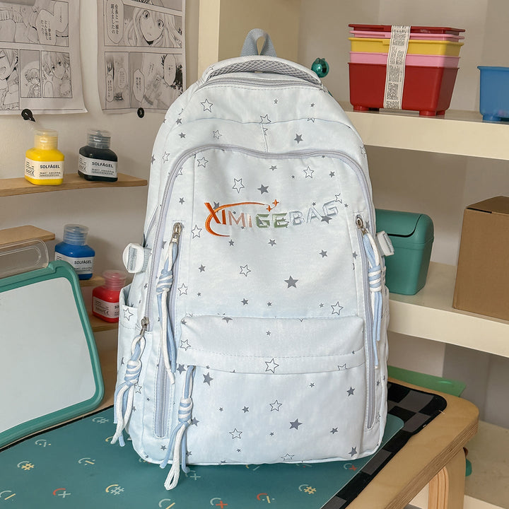Multi-Compartment Star-Patterned School Backpack
