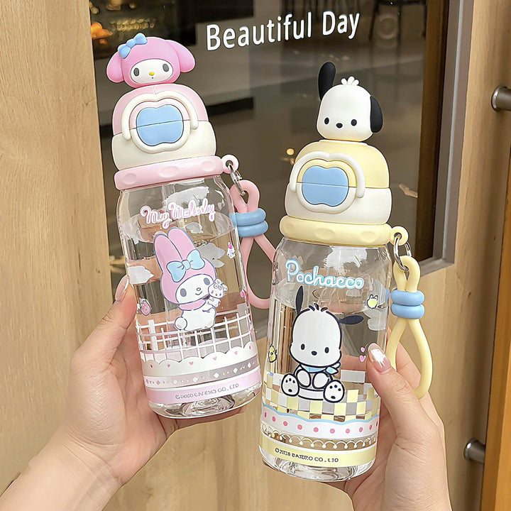 Ladies water bottle with interactive lid and cute Pochacco design Kalsten