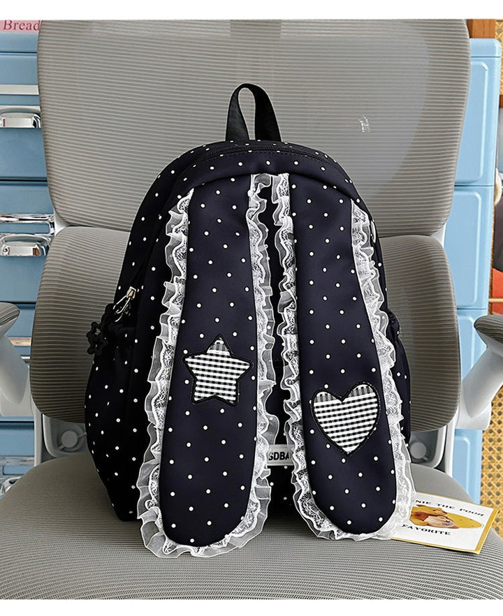 Girls' Playful Polka Dot Bunny Ears School Backpack