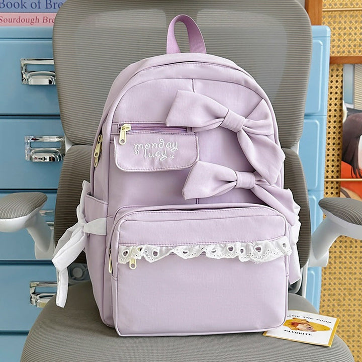 Cute Bow-Embellished Casual School Backpack