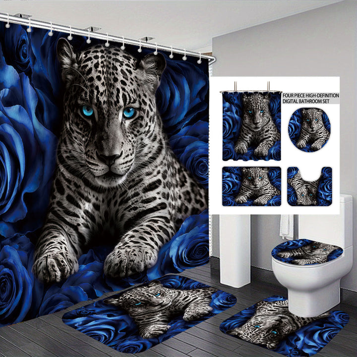 Artistic High-Definition Leopard and Rose-Themed Bathroom Décor Set Kalsten