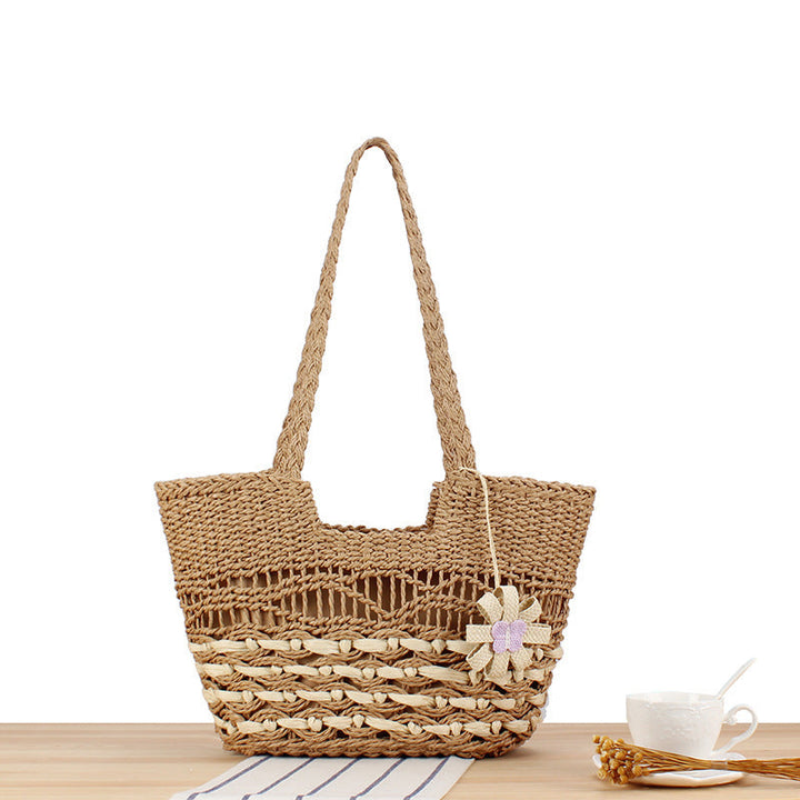 Handmade straw tote bag with unique flower design Kalsten