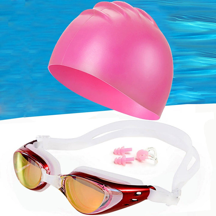 Swimming set with ergonomic swimming goggles and silicone cap Kalsten