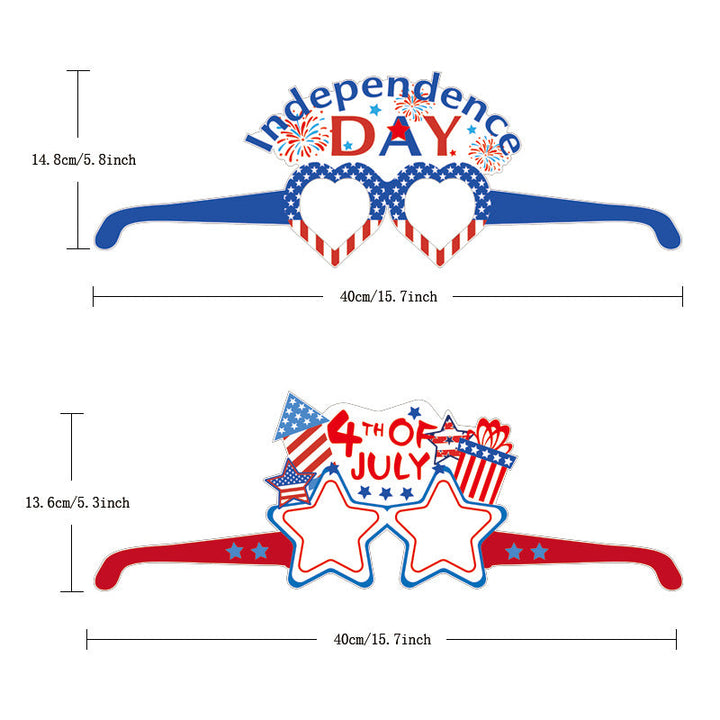 Unisex nan novelty patriotic party glasses assortment with themed foam toppers and mixed star and heart lens shapes Kalsten