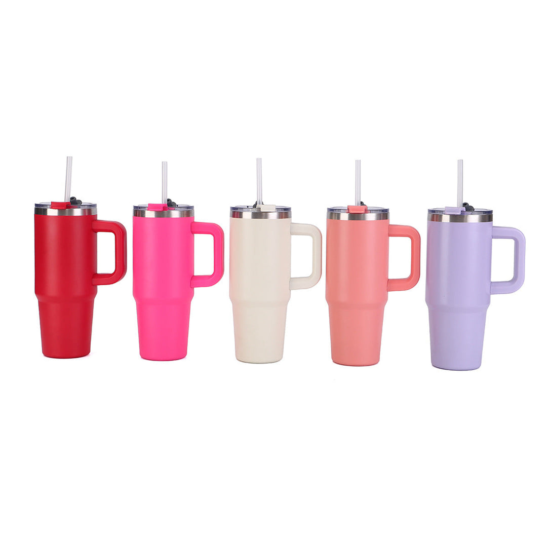 Ladies insulating cup with practical handle and straw Kalsten