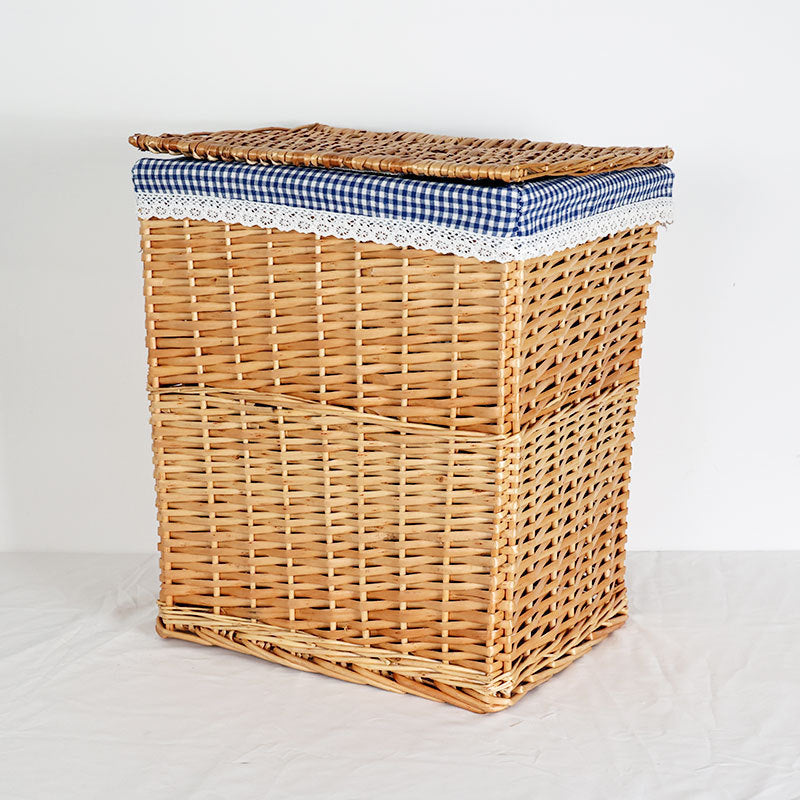 Ladies laundry basket with checked fabric cover and elegant lace trim Kalsten