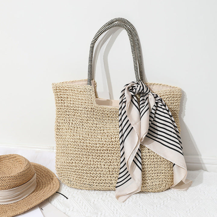 Handmade Massive Shopping Bag Made of Natural Material with Fashionable Scarf Kalsten