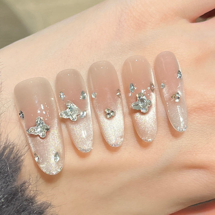 Elegant Press-On Nail Extensions with Crystal Accents Kalsten