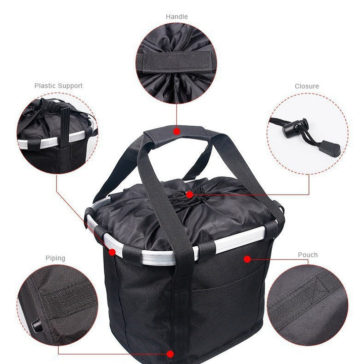 front-mounted collapsible aluminum framed pet bicycle basket with padded base and safety tether Kalsten