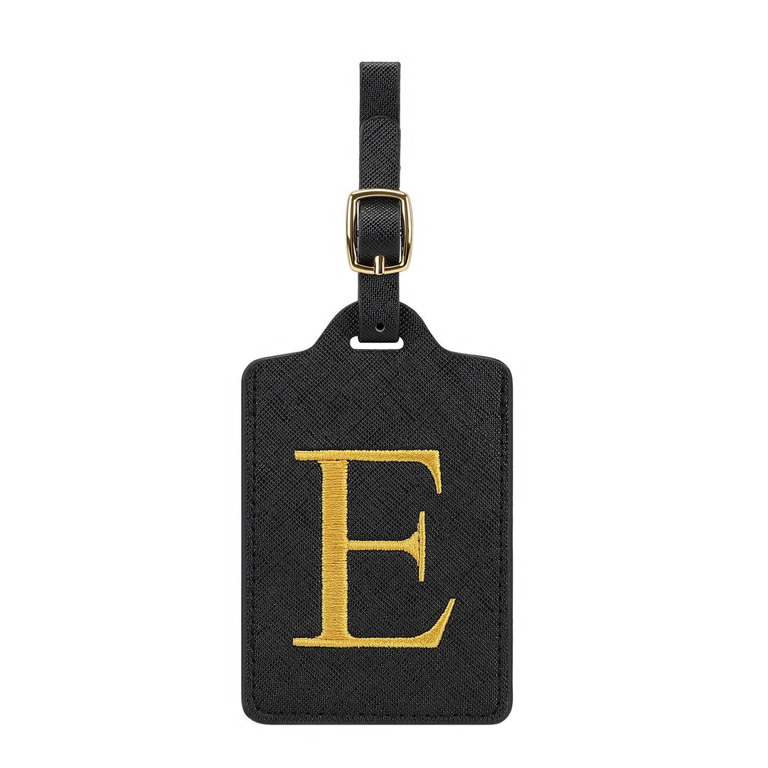 embroidered initial monogram leather luggage tag with adjustable buckle strap Kalsten