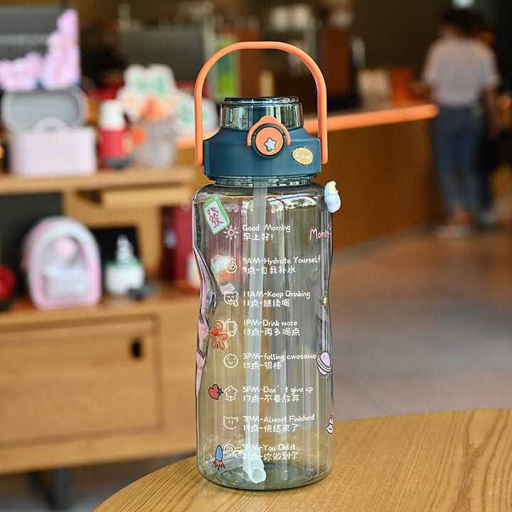 Women’s water bottle with integrated time marking and practical carrying handle Kalsten
