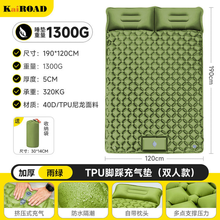 Inflatable camping mattress with integrated headrest and non-slip underside Kalsten
