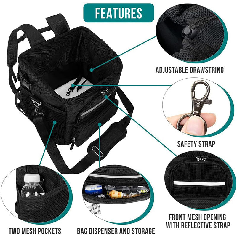 rectangular insulated pet travel tote with drawstring mesh canopy front-access pocket and adjustable padded shoulder strap Kalsten