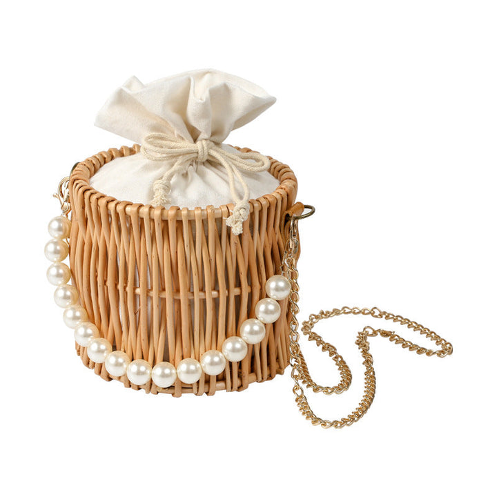 Women handcrafted basket bag with pearl chain Kalsten