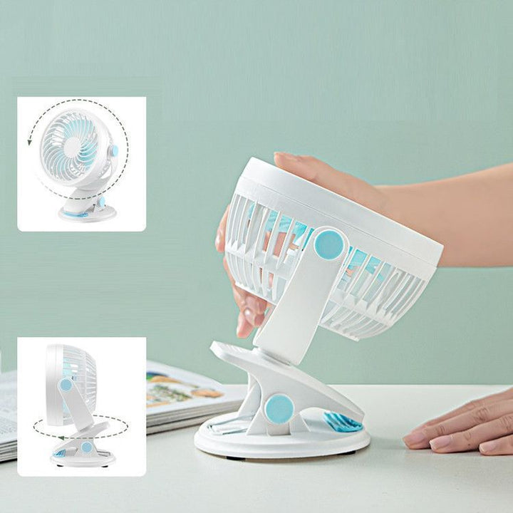 Unisex portable table fan with rechargeable battery and clip mount tiltable fan head Kalsten