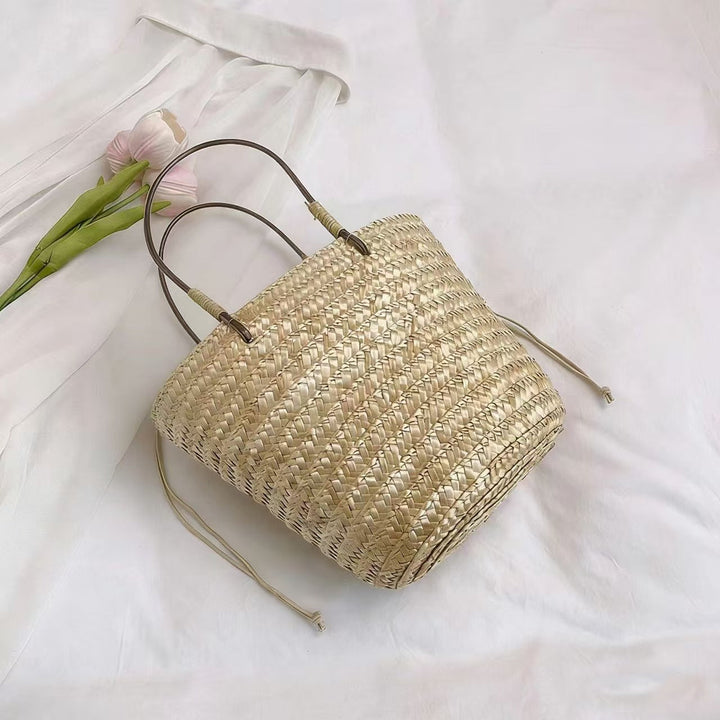 Handmade basket bag with leather handles Kalsten
