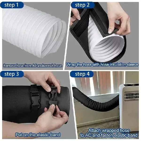 Unisex universal size wide flat window sealing panel for portable air conditioner with universal round exhaust collar and quick-release elastic straps Kalsten