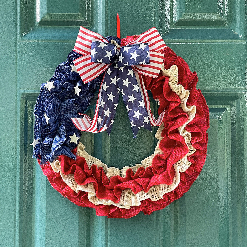 Unisex nan more patriotic Jute door wreath with star and stripe design and decorative bow Kalsten