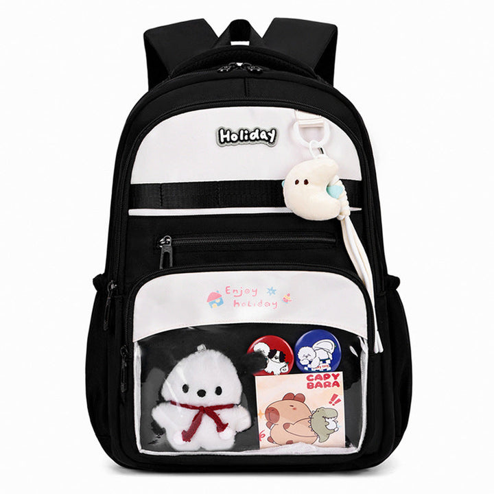 Playful school backpack with transparent compartment and creative accents Kalsten