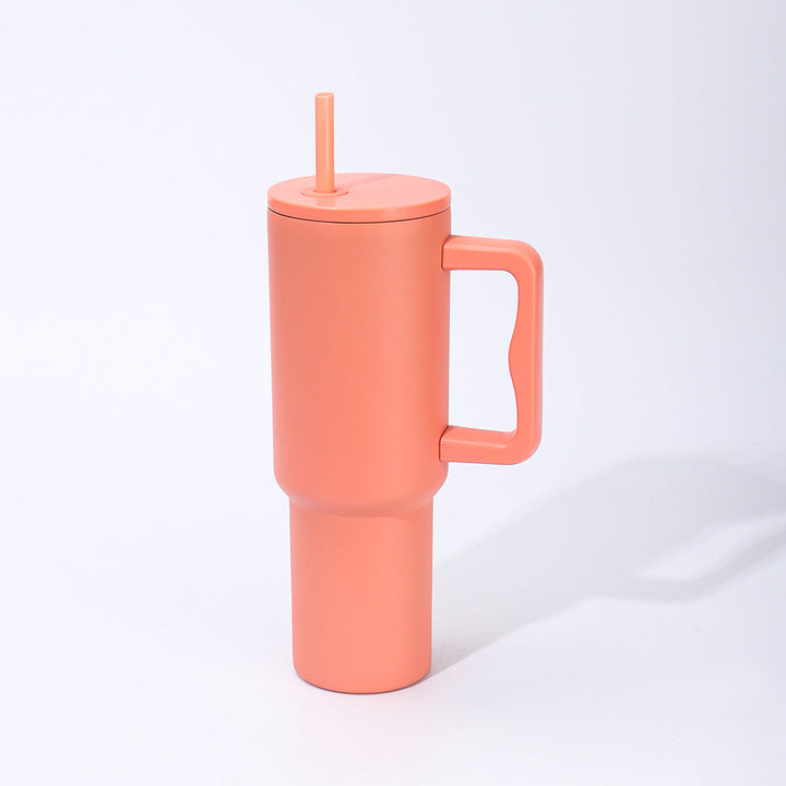 Double-Wall Insulated Travel Tumbler With Ergonomic Handle And Removable Straw