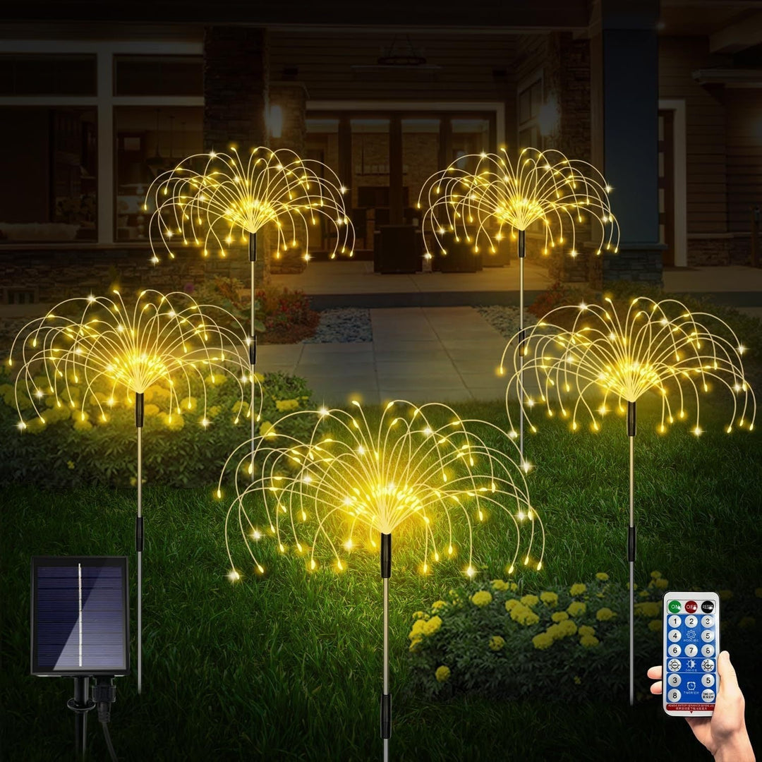 Solar-Powered Fiber-Optic Dandelion Garden Stake Lights With Waterproof LED Fireworks Effect Kalsten
