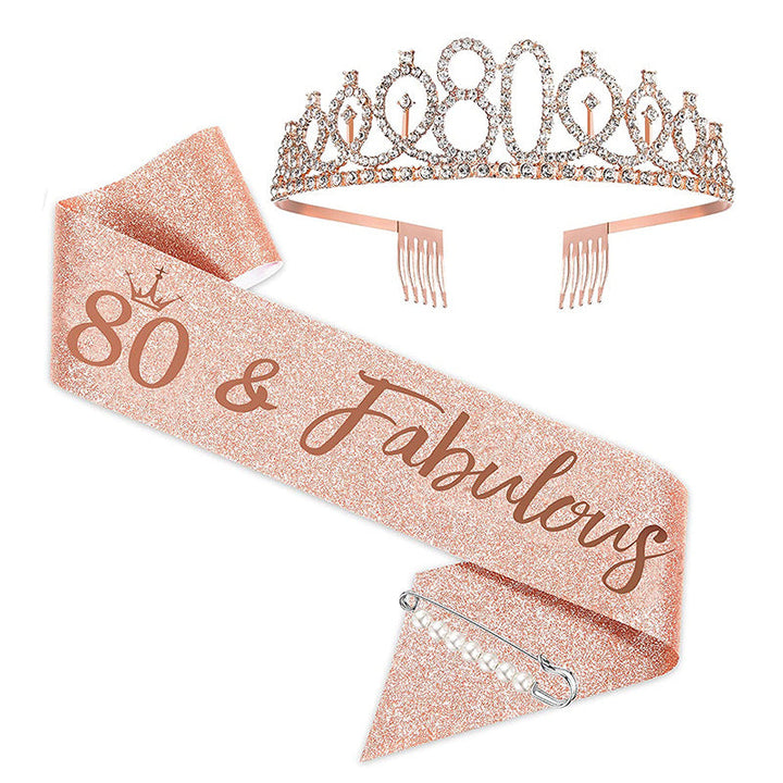 Women Crystal-Embellished Birthday Crown with Personalized Sash Kalsten