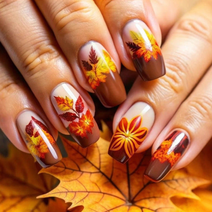 Artificial nails with autumn floral and leaf design Kalsten