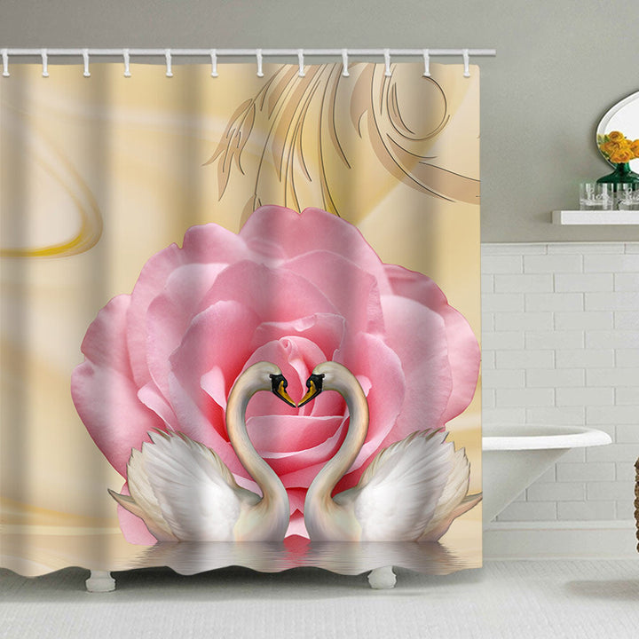 Romantic Floral Swan Shower Curtain Kalsten