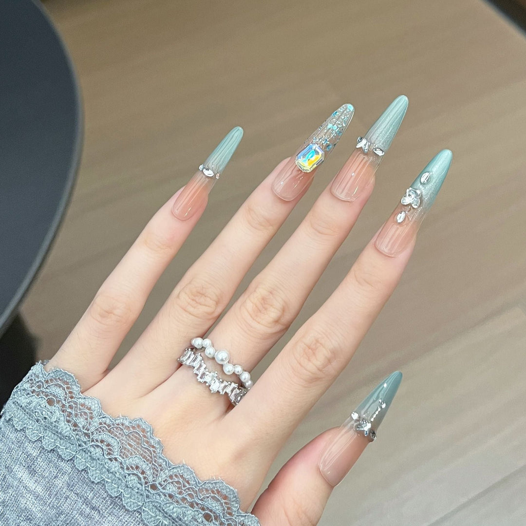 Artistic Rhinestone-Embellished Stiletto Press-On Nail Set Kalsten