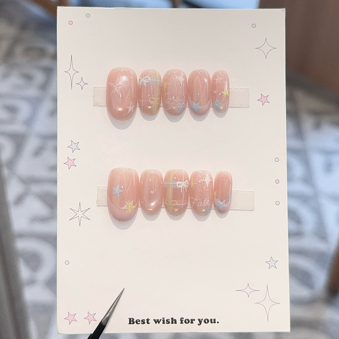 Artificial nails with romantic star and glitter motifs Kalsten