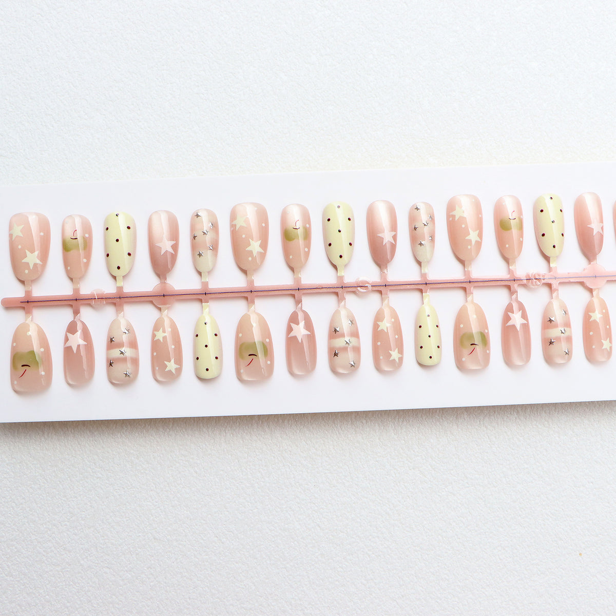 Decorative Press-On Nail Set with Star and Dot Design Acalora