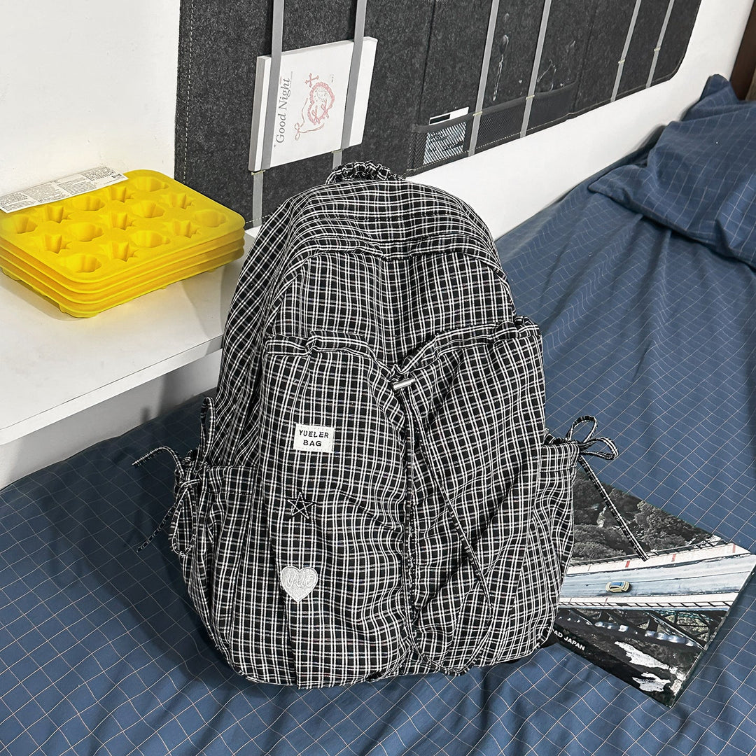 Casual Checked Pattern School Backpack