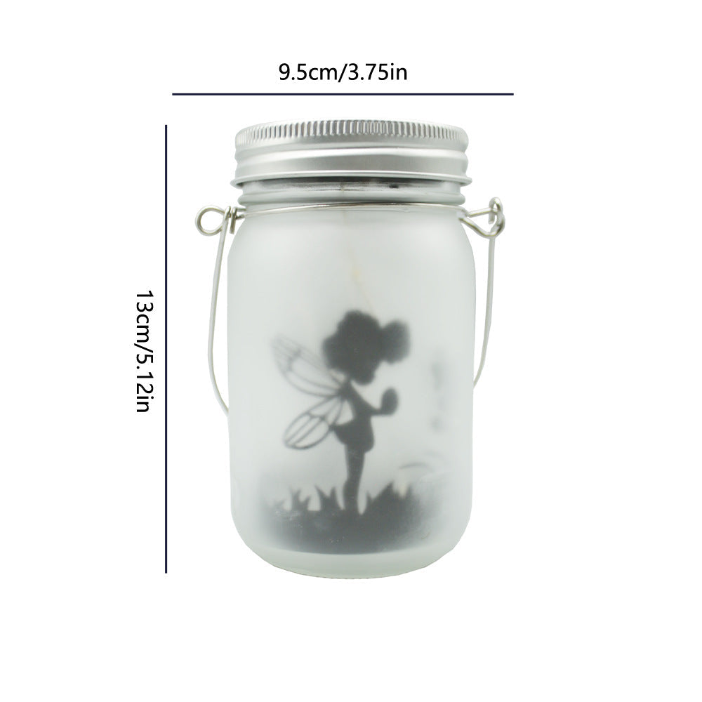 Hanging Frosted Mason Jar Solar LED Fairy Silhouette Lantern With Rope Handle And Dynamic LED String Kalsten