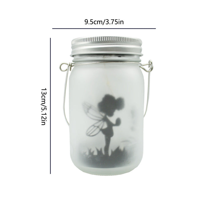 Hanging Frosted Mason Jar Solar LED Fairy Silhouette Lantern With Rope Handle And Dynamic LED String Kalsten