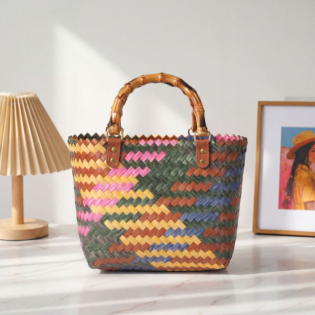 Handwoven tote bag with bamboo handles Kalsten