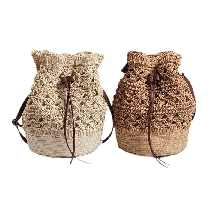Handmade straw bag with leather accents Kalsten