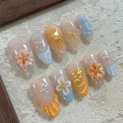 Acrylic nail set with aesthetic floral accents and gloss finish Acalora