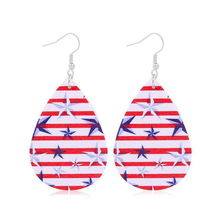 Women heart-shaped drop earrings with patriotic flag print and nickel-free hooks Kalsten