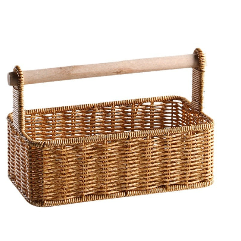 Handcrafted Woven Storage Basket with Wooden Handle Kalsten