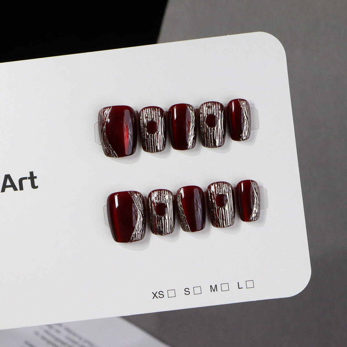 Chic Almond-Shaped Press-On Nail Set with Elegant Silver Accents Acalora